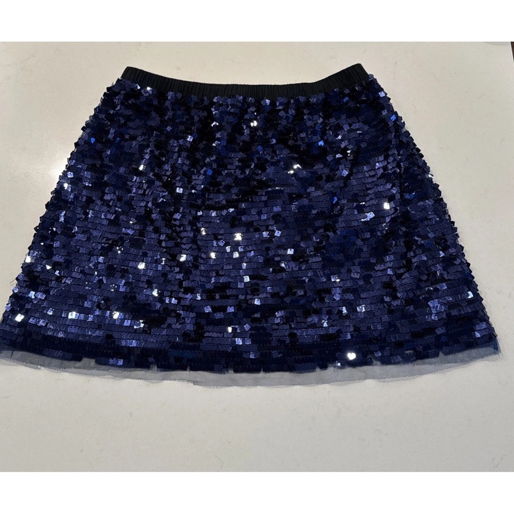 Crewcuts Girls Size 8 Blue Sequin Elastic Waist Skirt Mesh Trim Sparkle READ